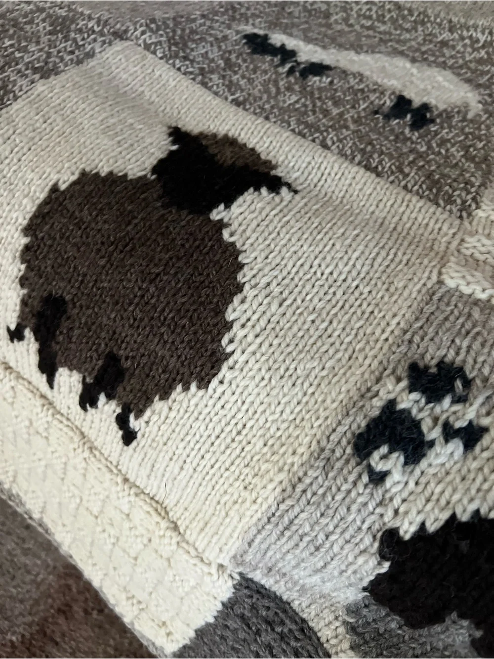 Handmade Sheep & Border Collie Wool Blanket/ Afghan Fleece Lined Peruvian Wool